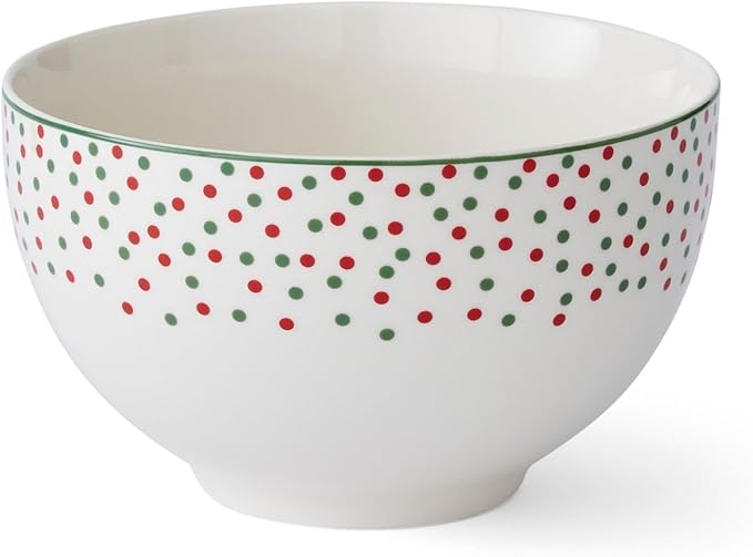 Spode Christmas Tree Polka Dot Rice Bowl - 6-Inch Porcelain Soup Bowls for the Holidays, Christmas Kitchen Bowls for Rice, Dessert, Cereal, Noodles, and Pasta, Dishwasher and Microwave Safe