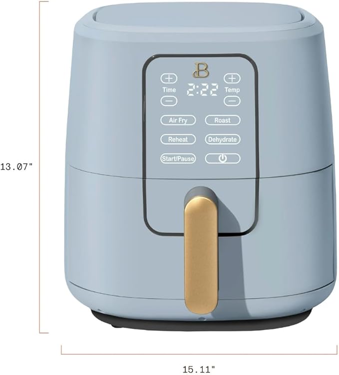 Beautiful 6-Quart Digital Air Fryer – TurboCrisp Tech Touchscreen with 1750W Power, 4 Cooking Modes (Cornflower Blue)
