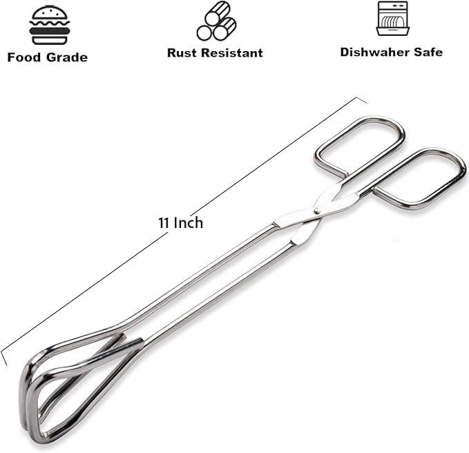 11-Inch Heavy Duty Stainless Steel Kitchen Tongs - Comfortable Ergonomic Grip, Scissor Design, Heat Resistant for BBQ and Cooking, Set of 2
