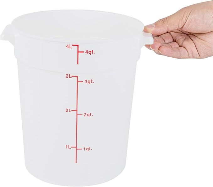 Restaurantware-Met Lux 4 Quart Food Storage Containers, 10 White Storage Containers - Lids Sold Separately, Red Volume Markers, Dishwashable Containers, Side Handles, For Storing Foods