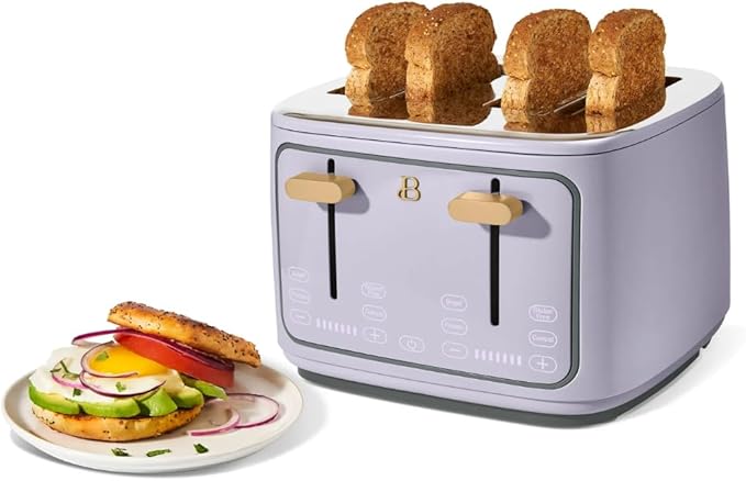 Beautiful 4-Slice Toaster by Drew Barrymore – Touch Display, Extra-Wide Slots, Bagel & Frozen Functions, Stainless Steel (Lavender)