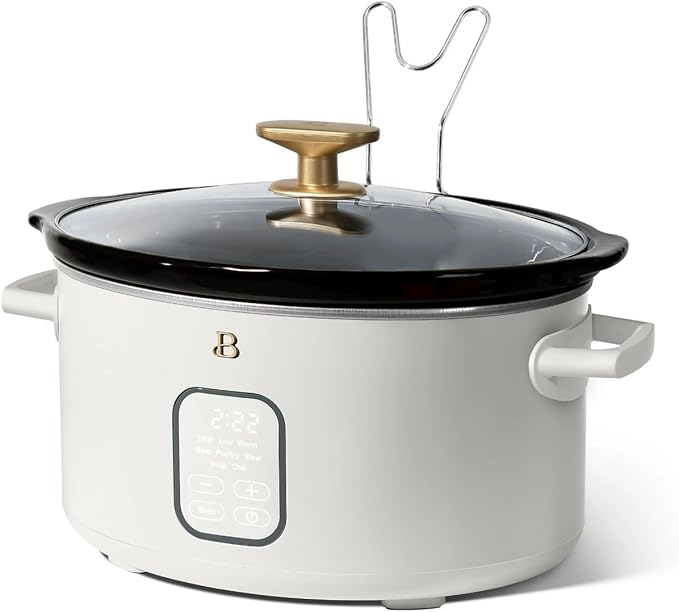 Beautiful 6 Qt Programmable Slow Cooker with Touch Control, Digital Timer and Keep Warm Function – Large Electric pot Capacity Kitchen Appliance by Drew-Barrymore (White Icing)