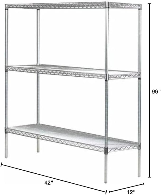 Omega 12" Deep x 42" Wide x 96" High 3 Tier Chrome Starter Shelving Unit