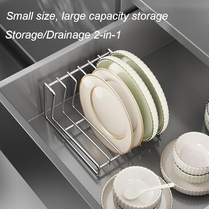 Dish Plate 6-Tier Draining Rack Storage Drainboard Kitchen Drying Rack Drainer Stand Multifunctional Cabinet Organizer Plate Organizer for Cabinet Space Saver SUS304 Stainless Steel (6-Tier)