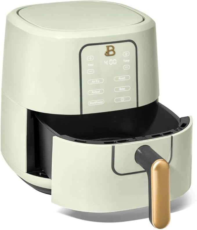 Beautiful 3 Quart Digital Air Fryer with TurboCrisp Technology – Matte Finish, Touchscreen, Nonstick Basket (Sage Green)
