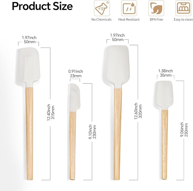 Silicone Spatula Set, 4 Piece Food Grade Rubber Spatula, Spoon, Jar Spatula, Heat Resistant Up To 428°F, Suitable For Cooking, Baking, And Mixing Frosting.