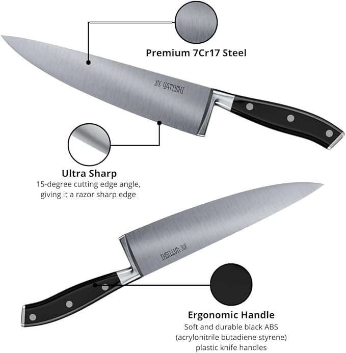 Yatoshi Kitchen Knife Set - 3 Piece, Ultra Sharp High Carbon Stainless Steel, Full Tang