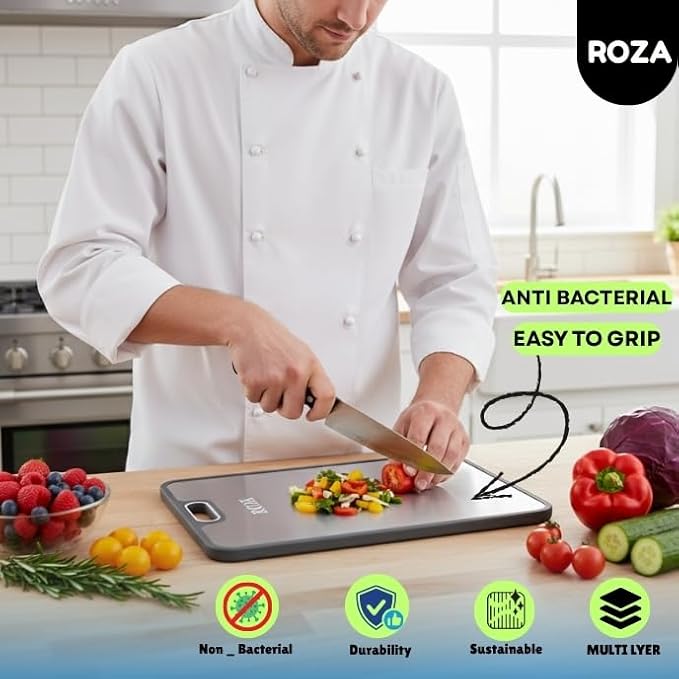 Titanium Cutting Board for Kitchen,Food Cutting Board,Double Sided,One Side Pure Titanium And Other Side Wheat Straw,Standard Size