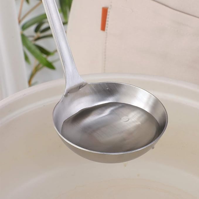 Buyer Star 2 Pcs Soup Ladle Colander, Silver Black Cookware Serving Long Handle Steel Slotted Spoon Cooking Utensil Set for Hotpot