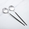Salad Servers,Spoon and Fork Set 11.41 inch,18/10 Stainless Steel Salad Serving Titanium Plating (black silver)