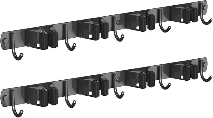 2 Pack Mop and Broom Holder Wall Mount, Non-slip Broom Hanger Wall Mount, Heavy Duty Mop Broom Organizer for Kitchen Garden Garage Laundry Room Wall Decor Organization and Storage Black 4R5H