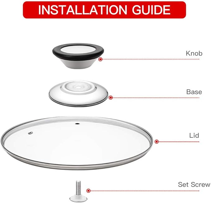 Glass Lid for Frying Pan, Fry Pan, Skillet, Pan Lid with Handle Coated in Silicone Ring,9.5"/24cm, Clear