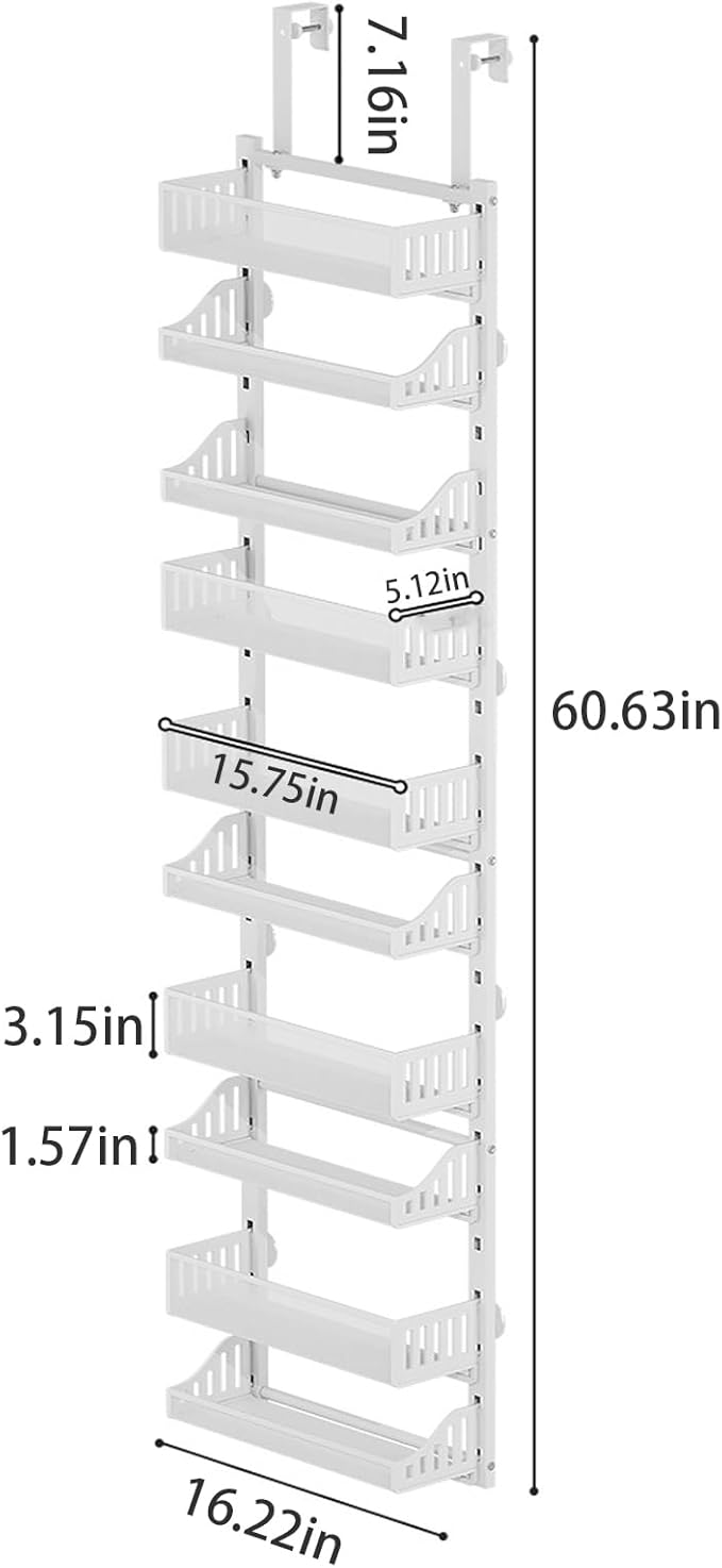 Aupekro 10-Tier Over the Door Pantry Organizer Rack, Pantry Door Organizer Shelves, Adjustable Hanging Spice Rack Seasoning Shelves, Large Capacity Door Storage Shelf for Kitchen, Bathroom (White)