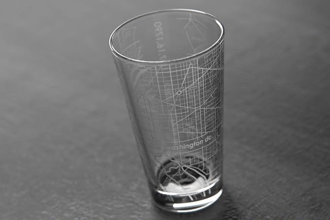 Well Told Engraved Washington DC Map Pint Glass, Etched Beer Gift (16 oz, Clear) City Map Pint, Custom City Glassware, Gifts For Beer Lovers