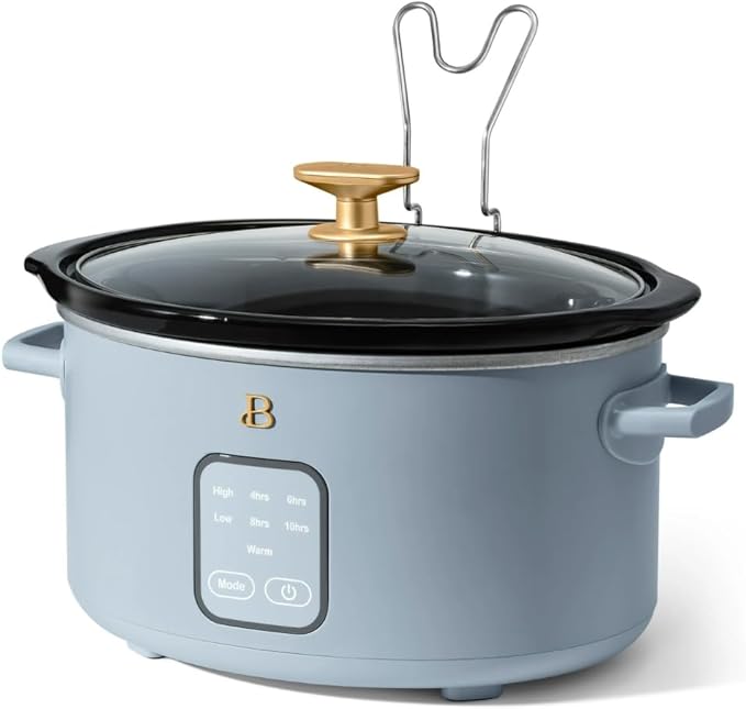 Beautiful 4-Quart Slow Cooker with Touch-Activated Display, Programmable Digital Controls, Removable Non-Stick Pot, Keep Warm Function, by Drew Barrymore (Cornflower Blue)
