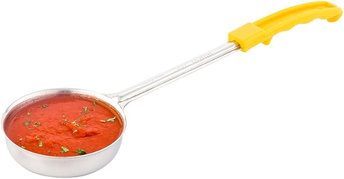 Restaurantware Met Lux 5 Ounce Portion Ladle 1 With Yellow Handle Portion Serving Spoon - Does Not Corrode Dishwashable Stainless Steel Portion Control Serving Utensil Multipurpose