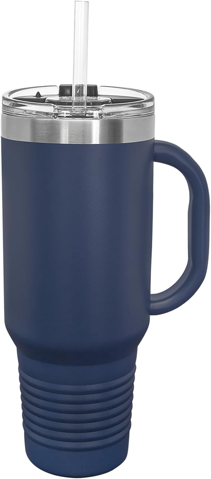 LaserGram 40oz Vacuum Insulated Travel Mug with Handle, Sushi, Personalized Engraving Included (Navy Blue)