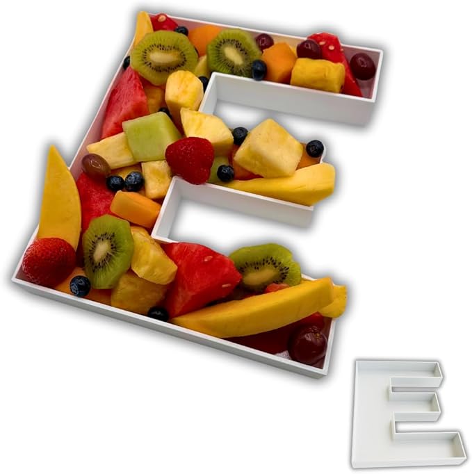 Hard Plastic Reusable Fillable Letters Numbers Serving Trays for Party Decoration (E, White)
