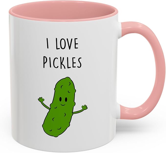 Cute Pickle Lovers Coffee Mug - I Love Pickles, Black Accent Mug, Funny Gift for Veggies Fans, Kitchen Decor, Unique Ceramic