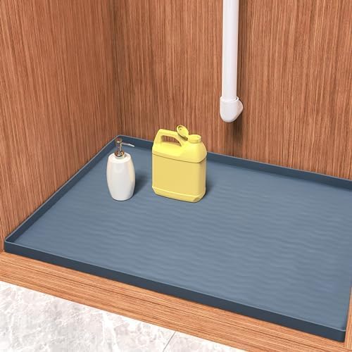 URMONA Waterproof Silicone Under Sink Mat 25'' x 22'' Shelf Liner for Kitchen and Bathroom, Cabinet and Counter Protector, Storage and Organizers, Litter Mat, Pet Cat Puppy Essentials(Dark Grey)