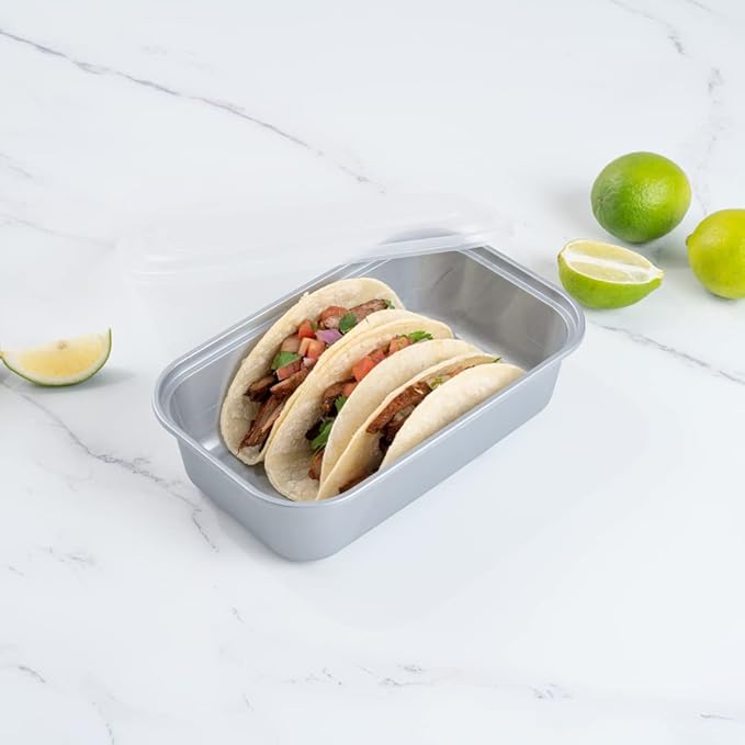 Restaurantware Futura 33.8 Ounce Meal Prep Containers With Lids 100 Microwavable To Go Containers - Inserts Sold Separately Disposable Silver Plastic Food Containers With Lids