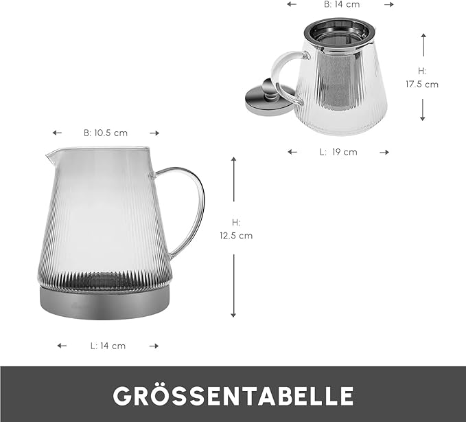 Karaca Keops Turkish Teapot with Infuser and Lid (450 ml Tea Pot & 1500 ml Induction Kettle) - Borosilicate Glass Teapot Set for Stovetops - Clear Tea Maker with 10-15 Cups Capacity