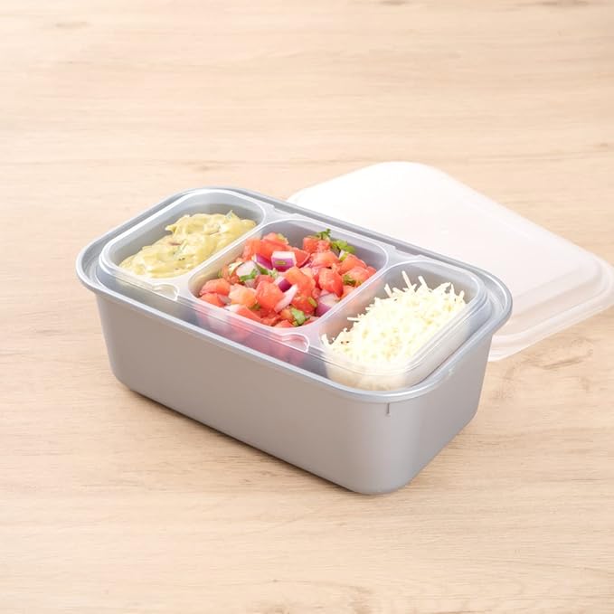 Restaurantware TRAYS ONLY: Futura 15.2 Ounce Trays For Containers, 100 Microwavable Trays For 24, 34, & 44 Ounce Containers - Containers Sold Separately, 3 Compartments, Clear Plastic Food Trays