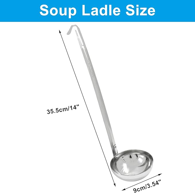 Piutouyar 3 Pcs 6 oz Soup Ladle Set, Stainless Steel Ladle with Long Hooked Handles Kitchen Cooking Serving Ladle Accessories for Cooking Soup Sauce Stews