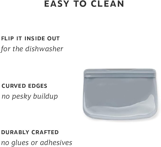 W&P Porter Silicone Reusable Storage Bag, Sandwich (10oz Flat), Slate, Food Storage Container, Microwave and Dishwasher Safe, Easy Cleaning