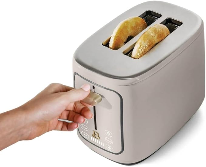 Beautiful by Drew Barrymore 2-Slice Toaster, Touch-Activated Display, 7 Shade Settings, Bagel/Frozen/Reheat Presets. (Porcini Taupe)