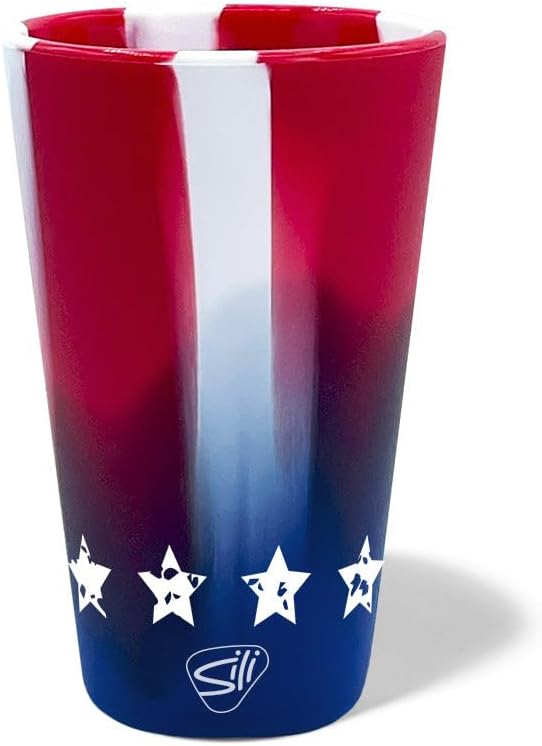 Silipint 16oz Silicone Pint Glass – Unbreakable BPA-Free Reusable Silicone Drinking Cup – Flexible Dishwasher Microwave & Freezer Safe – Stemless Glass for Coffee Smoothies (Star & Stripes)