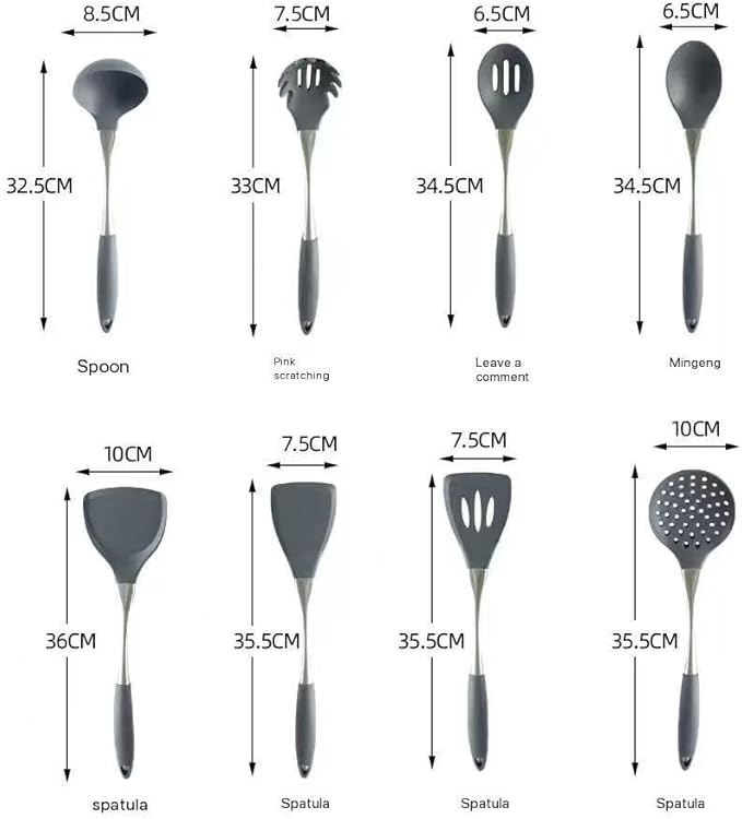 8-Piece White Kitchen Utensil Set with Gold Handles, Stainless Steel Cooking Tools, Includes Spatulas, Ladle, Spoons for Nonstick Cookware (silvery and Grey)