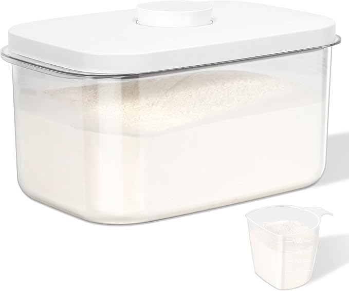 Airtight Flour Container 6.34 QT, Clear PET Plastic Food Storage Container Bin with Pop Up Lids For Rice Flour Sugar, Dry Food Holder for Kitchen Pantry Organization and Storage