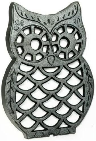 Sungmor Decorative Cast Iron Owl Trivet – Heat-Resistant Vintage-Style Hot Plate for Kitchen Counter or Table – Heavy Duty Metal Trivet with Rubber Feet – Black Rustic Finish