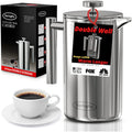 Stainless Steel French Press Coffee Maker Large 1 L(34 oz) Mirror – Durable Double Walled Insulated Coffee Press Keeps Drinks Hot, Easy to Use and Clean Stylish Design for Rich Flavor