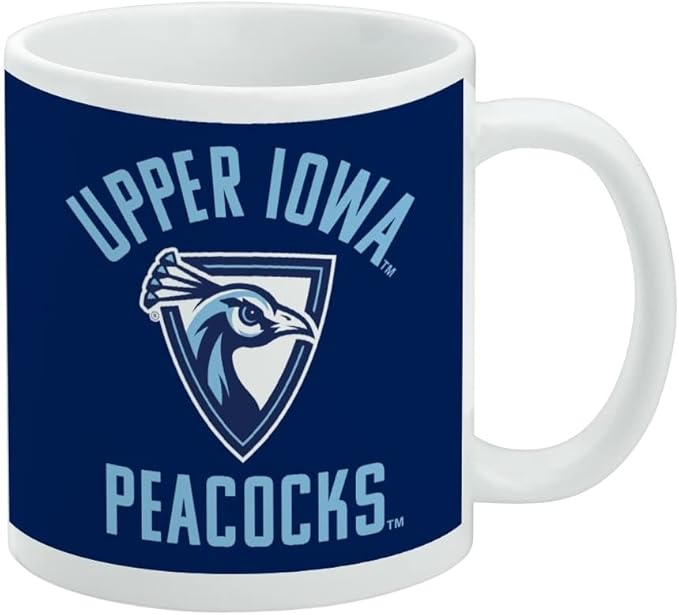 Upper Iowa University Peacocks Logo Ceramic Coffee Mug, Novelty Gift Mugs for Coffee, Tea and Hot Drinks, 11oz, White
