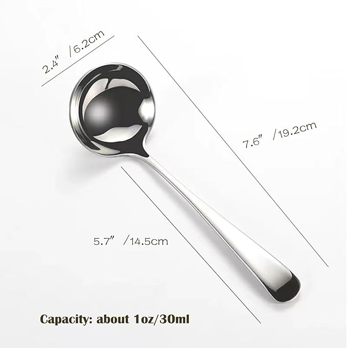 Small Ladle, 304 Stainless Steel Small Gravy Soup Serving Ladle for Sauces or Serving Soup Spoon, Silver (2 pack)