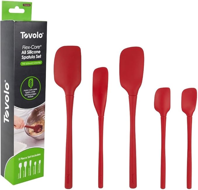 Flex-Core Spatula All Silicone High Heat Resistant 5 Piece Cooking Utensils Set - Includes Non-Stick Spatula, Spoonula, Jar Scraper, and Mini | BPA-Free Kitchen | Ergonomic Design