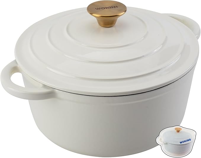 Enameled Cast Iron Dutch Oven Pot with Lid Heavy-Duty Cookware for Bread Baking,Braising,Stews,Roasting,7QT,Oven Safe up to 500°F,creamy white