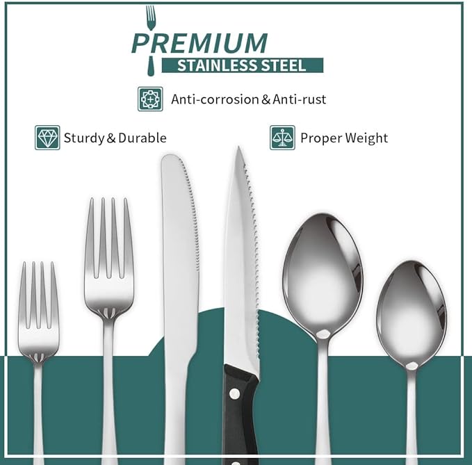 Modern Flatware Silverware Set for 4 Stainless Steel Cutlery 24 Pieces include Forks Spoons Knives Mirror Polished Dishwasher Safe Home and Restaurant Utensils