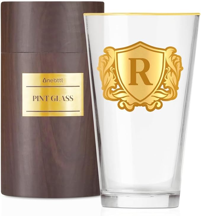 Onebttl Personalized Pint Glass for Men, Custom Alcohol Gifts for Beer Lovers, Unique Birthday, Christmas Gifts for Him, Dad, Husband, Boyfriend, R