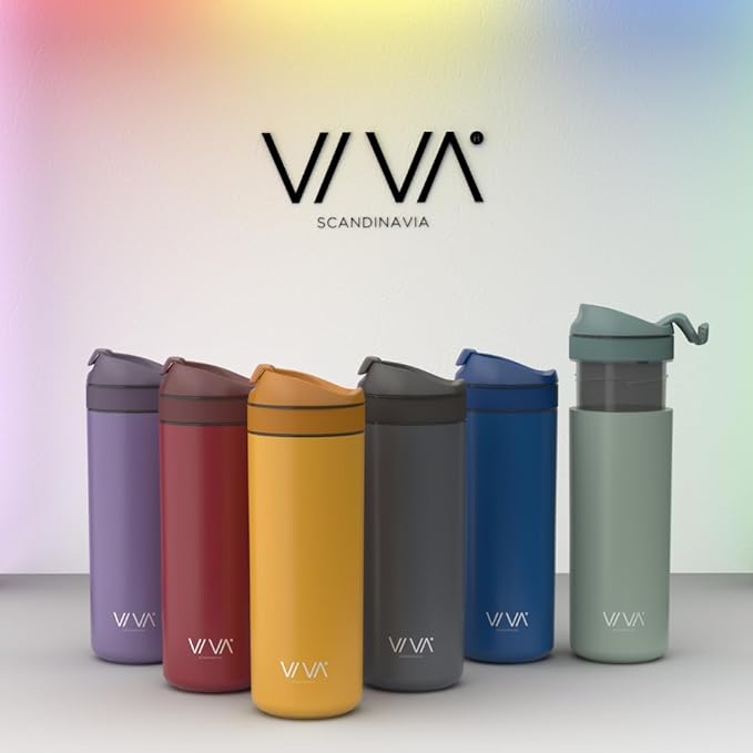 VIVA Recharge Mint Insulated Tea & Coffee Mug & Travel French Press Coffee Maker, 16 oz, Brew & Drink From the Same Coffee Mug On the Go or Camping