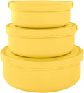 Silicone Food Storage Containers Bowl, Set of 3 Reusable Silicone Bento Lunch Box Containers with Lids (17oz, 25oz, 42oz) Dishwasher, Microwave and Freezer Safe (Bright Yellow)