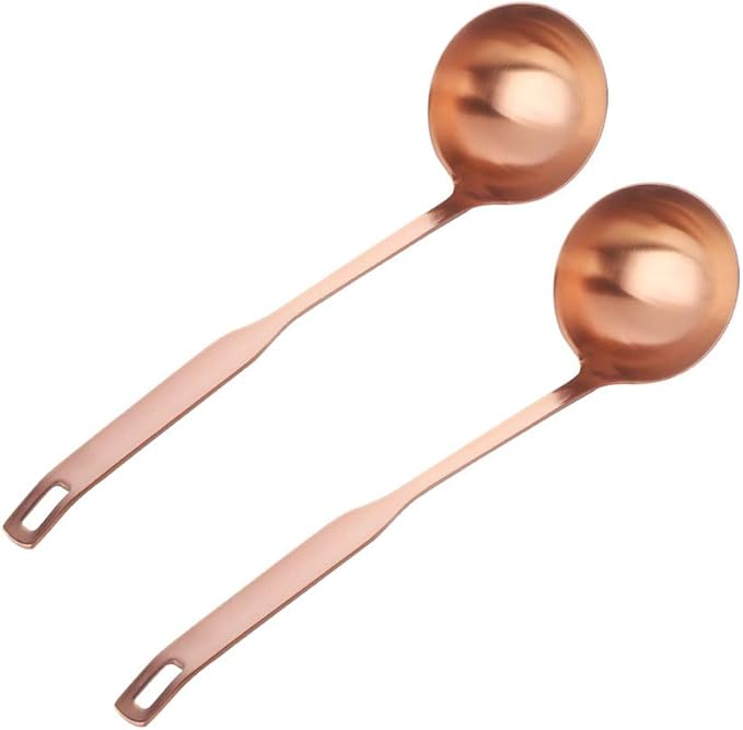 Buyer Star 2 Pcs Soup Ladle Spoons, Rose Gold Cookware Serving Long Handle Steel Slotted Spoon Cooking Utensil Set for Hotpot