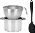 3PCS Double Boiler Pot Set, 1250ML/1.1QT Mixing Bowl with Scale 2200ML/ 2QT Stainless Steel Heating Pot with Silicone Spatula for Cheese Chocolate Candy Candle Soap Wax Melting (1250ml+2200ml)