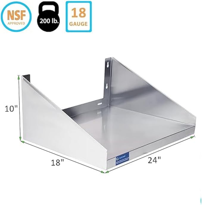 Stainless Steel Wall Shelf with Side Guards | Premium Commercial Wall-Mounted Shelf | NSF Certified Metal Utility Storage for Kitchen, Garage, or Laundry (24" Long x 18" Deep)