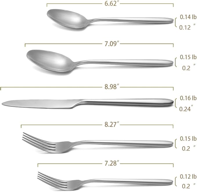 DEACORY Silverware Set 5 Pieces Flatware Set Cutlery Set Stainless Steel Matte Finished Drip Handle Service for 1
