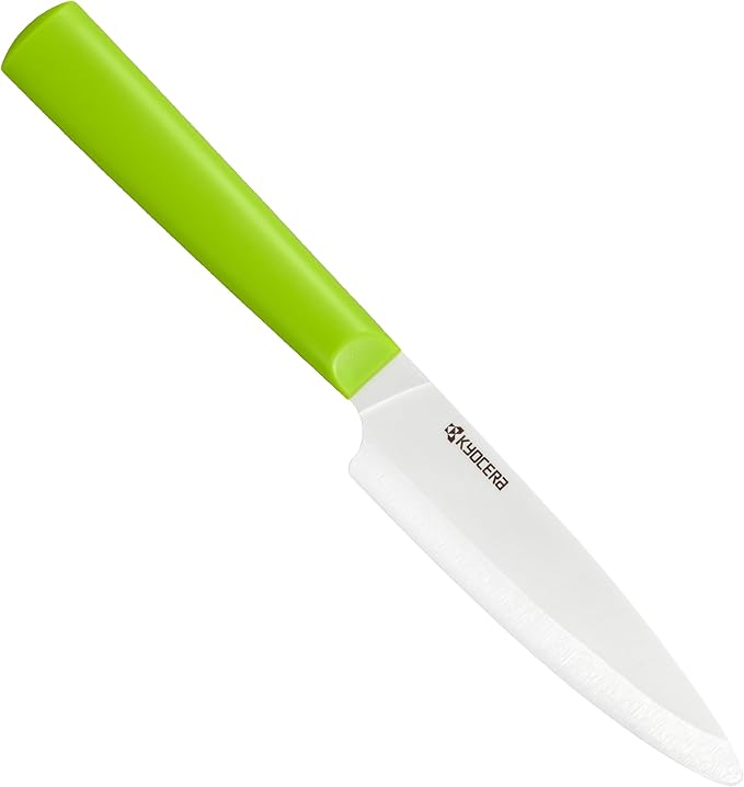 Kyocera INNOVATIONwhite 4.5" Ceramic Utility Knife - White Z212 Blade with Non-Slip Green Handle