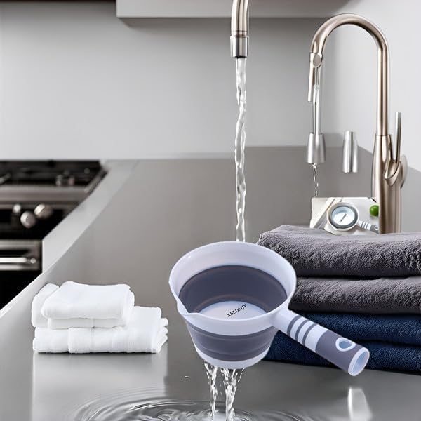 XBLDMJY Water Dipper,Folding Bath Ladle，Plastic Water Scoop for Travel, Tabo, Used In Kitchen, Garden, Bathroom(Grey)