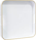 MAONAME 13" White Decorative Tray, Serving Tray with Metal Handles, Square Plastic Trays for Ottoman, Modern Coffee Table Trays for Living Room, Bathroom
